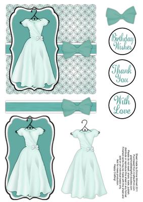 Pretty Dress Decoupage Card Front - Teal