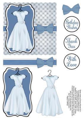 Pretty Dress Decoupage Card Front - Cerulean Blue