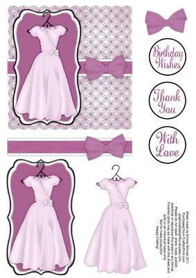 Pretty Dress Decoupage Card Front - Mauve