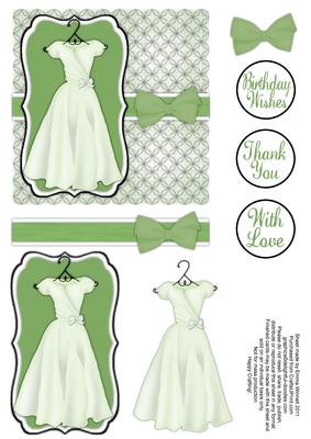 Pretty Dress Decoupage Card Front - Olive Green