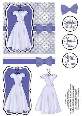 Pretty Dress Decoupage Card Front - Indigo Blue