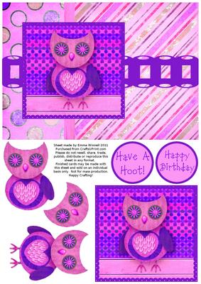 Hootie Owl Decoupage Card Front - Lilac & Indigo
