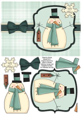Snowman with Birdhouse Decoupage Card - Aqua