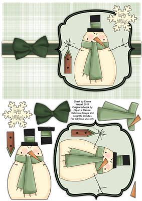 Snowman with Birdhouse Decoupage Card - Pistachio