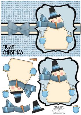 Snuggly Snowman Decoupage Card - Powder Blue