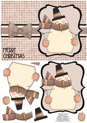 Snuggly Snowman Decoupage Card - Taupe