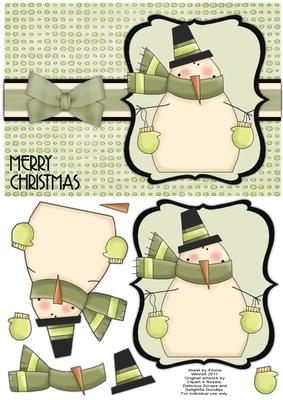 Snuggly Snowman Decoupage Card - Olive