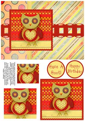 Hootie Owl Pyramage Card Front - Red & Yellow