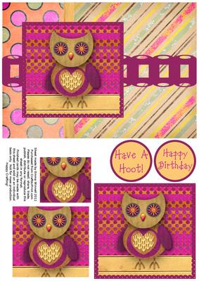 Hootie Owl Pyramage Card Front - Raspberry & Beige