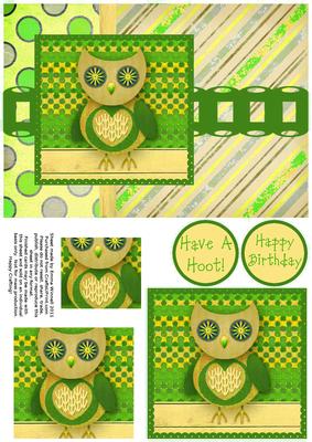 Hootie Owl Pyramage Card Front - Green & Beige