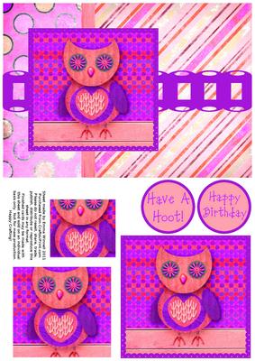 Hootie Owl Pyramage Card Front - Pink & Purple
