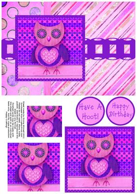 Hootie Owl Pyramage Card Front - Lilac & Indigo
