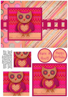 Hootie Owl Pyramage Card Front - Raspberry & Peach