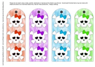 Girly Skull and Crossbones Teen Goth Bookmarks 2