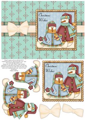 Snow People Decoupage Card Front - Aqua