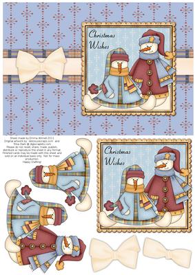 Snow People Decoupage Card Front - Blue