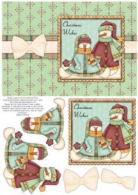 Snow People Decoupage Card Front - Green