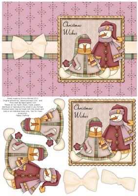 Snow People Decoupage Card Front - Pink