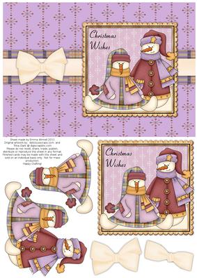 Snow People Decoupage Card Front - Lilac
