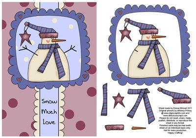Dots & Doodles Snowman Decoupage Card Front - Blue & Plum