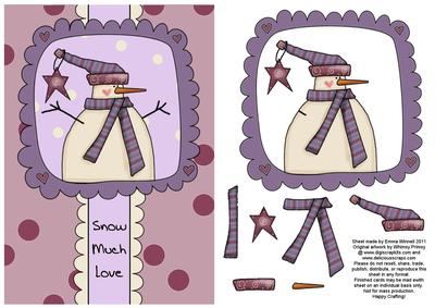 Dots & Doodles Snowman Decoupage Card Front - Lilac & Plum