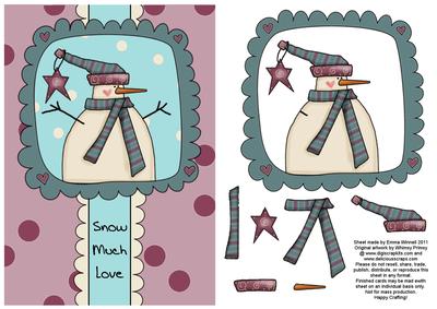 Dots & Doodles Snowman Decoupage Card Front - Aqua & Plum