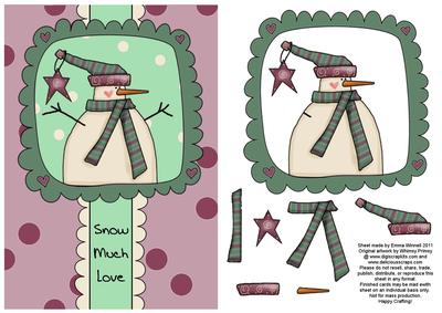 Dots & Doodles Snowman Decoupage Card Front - Green & Plum