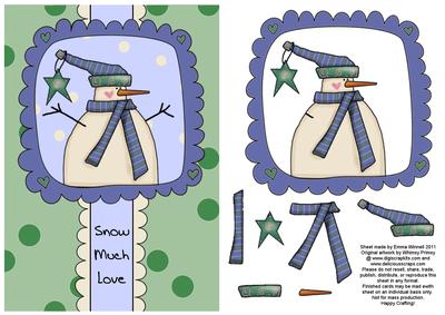 Dots & Doodles Snowman Decoupage Card Front - Blue & Green