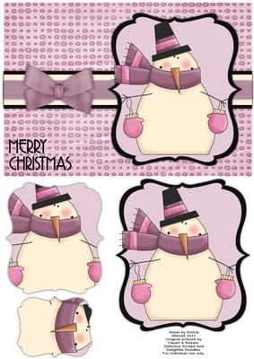 Snuggly Snowman Pyramage Card - Dusky Pink