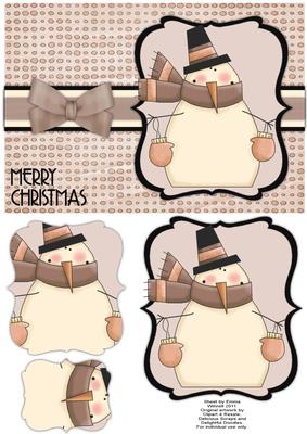 Snuggly Snowman Pyramage Card - Taupe