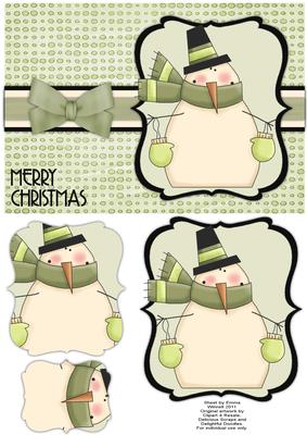 Snuggly Snowman Pyramage Card - Olive Green