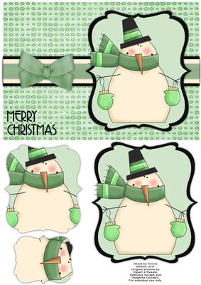 Snuggly Snowman Pyramage Card - Mint Green