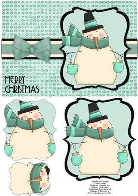 Snuggly Snowman Pyramage Card - Aqua
