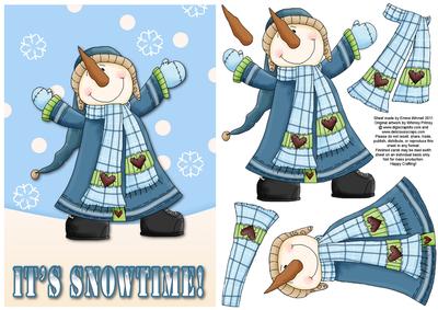 Celebrating Snowman Decoupage Card Front - Blue