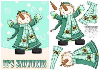 Celebrating Snowman Decoupage Card Front - Aqua