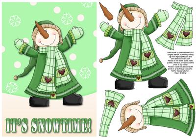 Celebrating Snowman Decoupage Card Front - Green