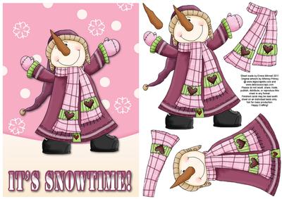 Celebrating Snowman Decoupage Card Front - Pink
