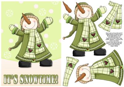 Celebrating Snowman Decoupage Card Front - Olive