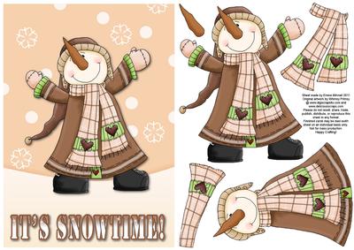 Celebrating Snowman Decoupage Card Front - Peach
