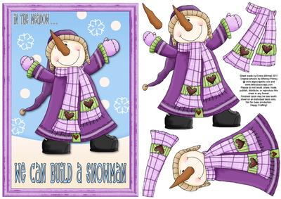 We Can Build a Snowman Decoupage Card Front - Violet