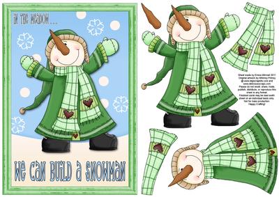 We Can Build a Snowman Decoupage Card Front - Green