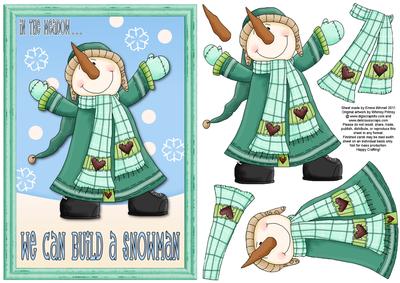 We Can Build a Snowman Decoupage Card Front - Teal