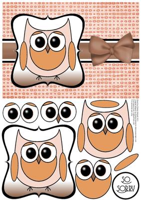 Cute Owl Sorry Decoupage Card Front - Brown & Orange