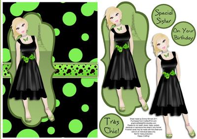 Tres Chic Little Black Dress Decoupage Card - Green & Olive