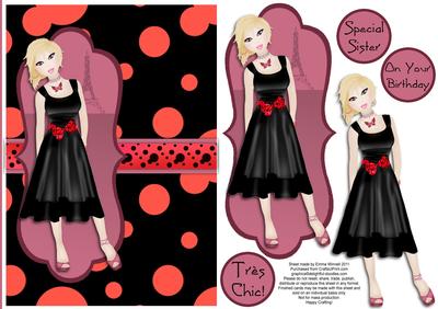 Tres Chic Little Black Dress Decoupage Card - Red & Maroon