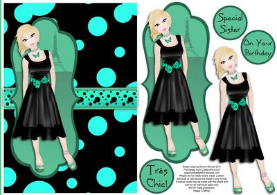 Tres Chic Little Black Dress Decoupage Card - Teal & Aqua