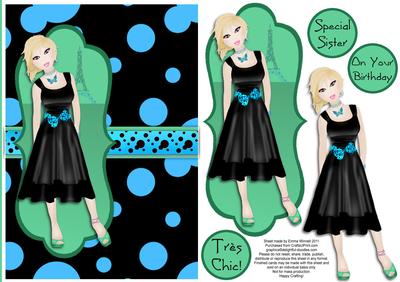 Tres Chic Little Black Dress Decoupage Card - Teal & Blue
