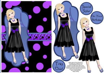 Tres Chic Little Black Dress Decoupage Card - Blue & Violet
