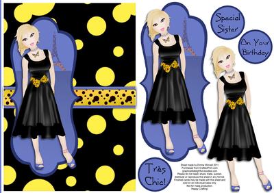 Tres Chic Little Black Dress Decoupage Card - Yellow & Blue