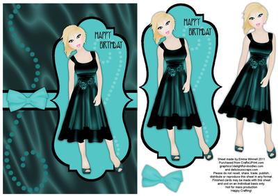 Sumptuous Satin Dress Decoupage Card - Teal